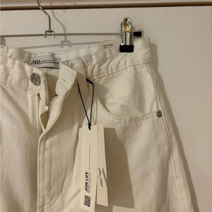 Zara White Distressed Wide Leg Jeans NWT